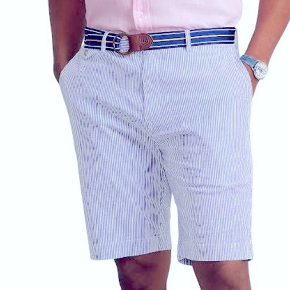 A.Tiziano blue & white striped seersucker shorts